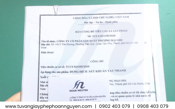 Mẫu công bố tiêu chuẩn sản phẩm gel rửa tay Mẫu công bố tiêu chuẩn sản phẩm gel rửa tay