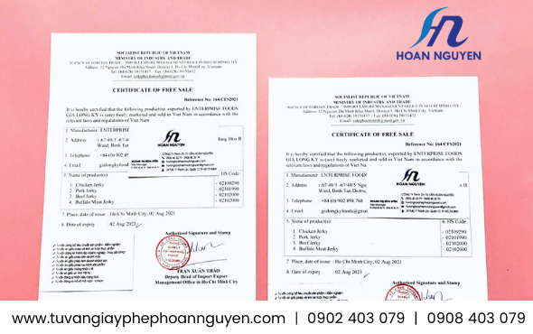 Giấy phép lưu hành tự do (CFS) chà bông cá xuất khẩu Giấy phép lưu hành tự do (CFS) chà bông cá xuất khẩu