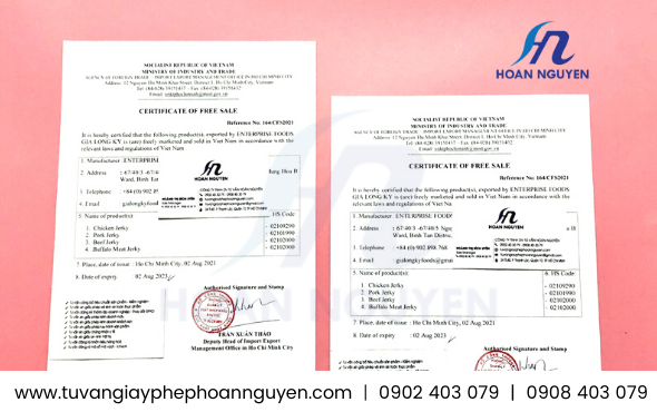 Giấy chứng nhận lưu hành tự do (CFS) hạt điều Giấy chứng nhận lưu hành tự do (CFS) hạt điều