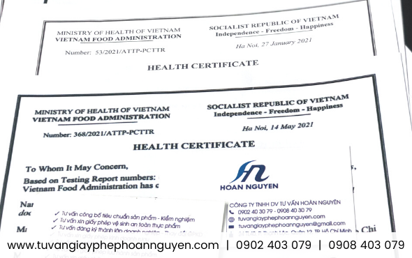Giấy chứng nhận y tế bánh tráng