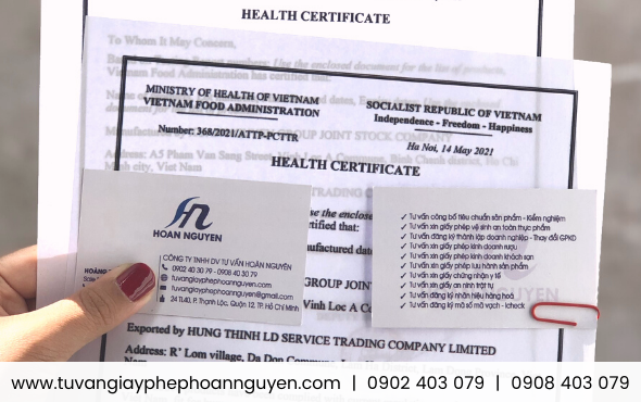 Chứng nhận Health Certificate xuất khẩu sản phẩm thực phẩm Chứng nhận Health Certificate xuất khẩu sản phẩm thực phẩm