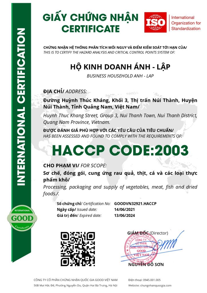 HACCP CODE:2003 - Chứng nhận hệ thống phân tích mối nguy và điểm kiểm soát tới hạn HACCP CODE:2003 - Chứng nhận hệ thống phân tích mối nguy và điểm kiểm soát tới hạn